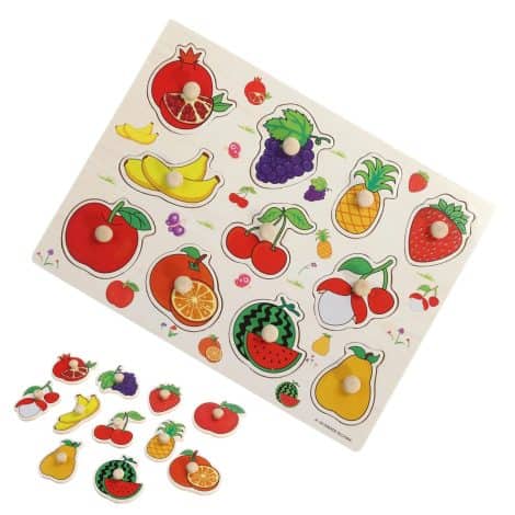 Puzzle de madera, tablero de frutas, juguete educativo para regalo de aprendizaje temprano de niños pequeños.