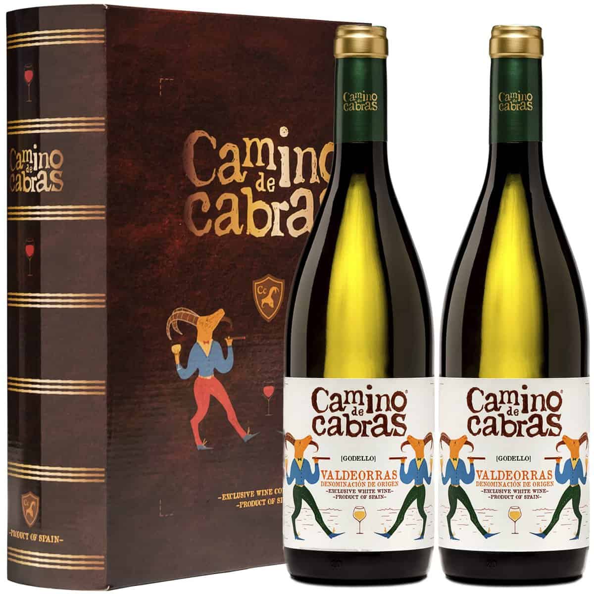 Vino Blanco Godello Valdeorras |Vinos buenos para Regalar | Estuche Vino Gallego | Producto Gourmet | Pack Regalo Vino | 2 Botellas x 750 ml CAMINO DE CABRAS | Regalo original Hombre & Mujer