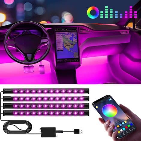 Luces Led para Coche Winzwon, Accesorios de Interior con Control de App, Regalo para Madre, Hombre, Mujer, Puerto USB.