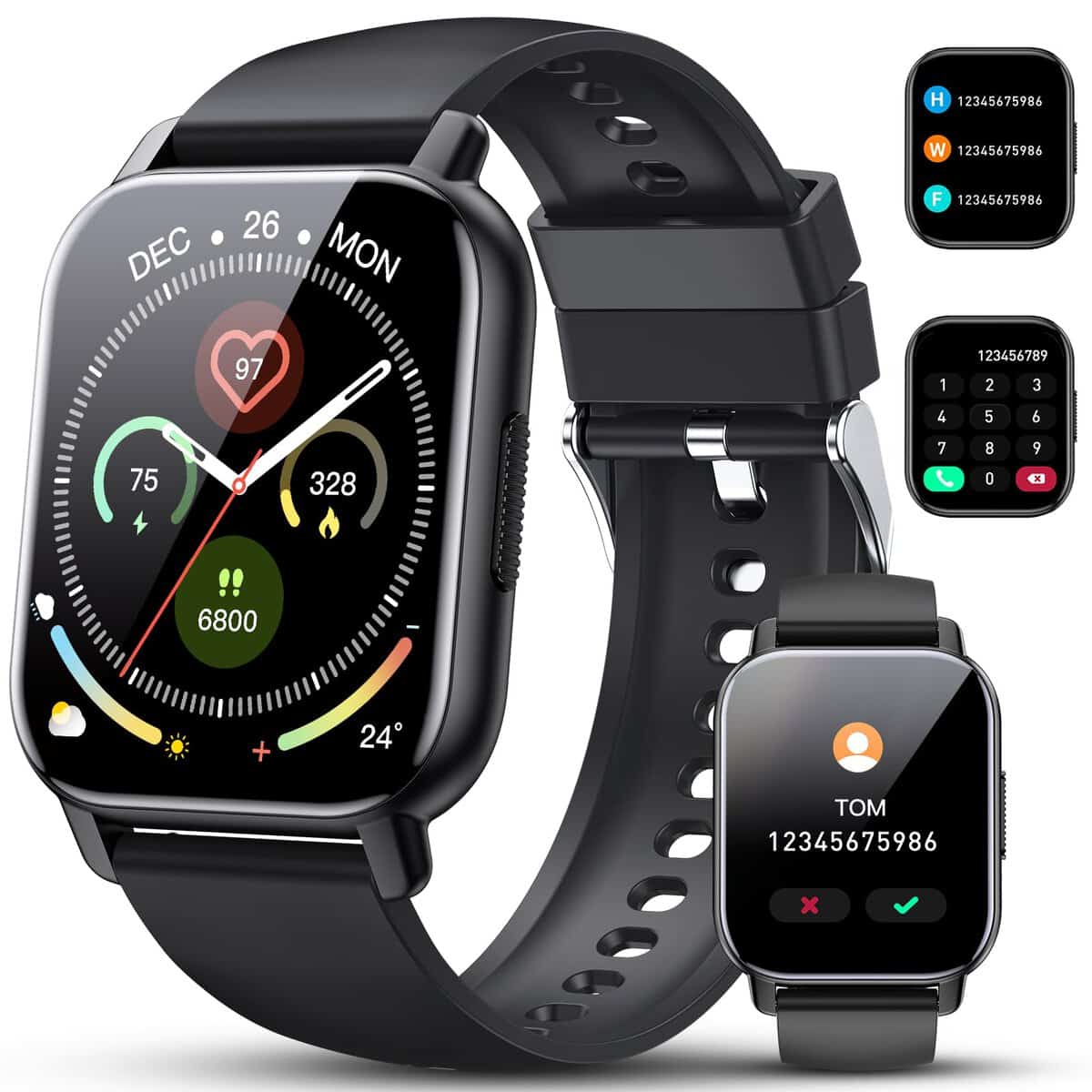 Poounur Reloj Inteligente Hombre Mujer, 1.85'' Smartwatch Hombre con Llamadas Bluetooth, 110+ Modos Deportivos Pulsera Actividad con Pulsómetro, Sueño, Impermeable IP68 Smart Watch Para iOS Android, Negro