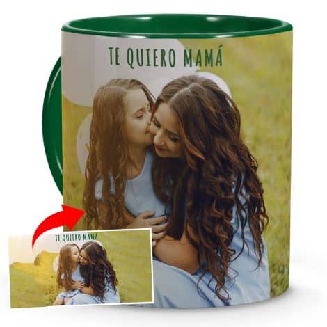 Taza LolaPix para Mamá. Regalos con foto personalizada. Taza cerámica con asa verde oscuro.