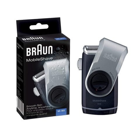 Braun MobileShave M-90 – Afeitadora de viaje para hombre con recortador de pelo largo, regalo masculino, negro/plata, 1 unidad.