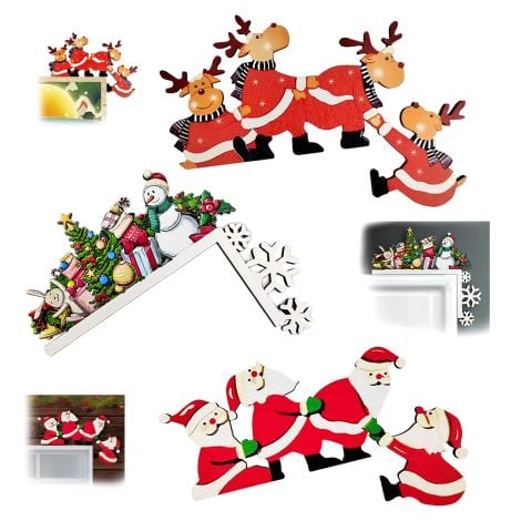 Set de 3 adornos de navidad para puertas, ventanas y chimeneas con Papá Noel, renos y muñeco de nieve. (Multicolor)