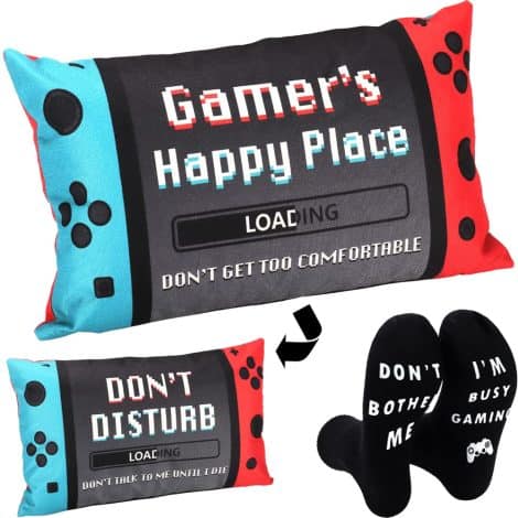 Regalos gamers para adolescentes: fundas de almohada 20×12, calcetines de jugador, decoración sala de juegos, regalos de juegos para él.