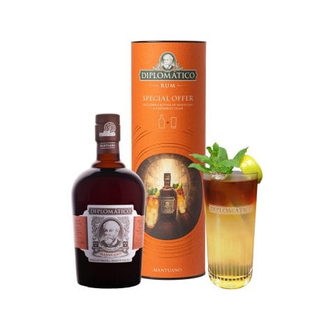 Ron Diplomático – Set de regalo con Ron Diplomático Mantuano y vaso, 40% de alcohol, 70 cl + 5 cl.