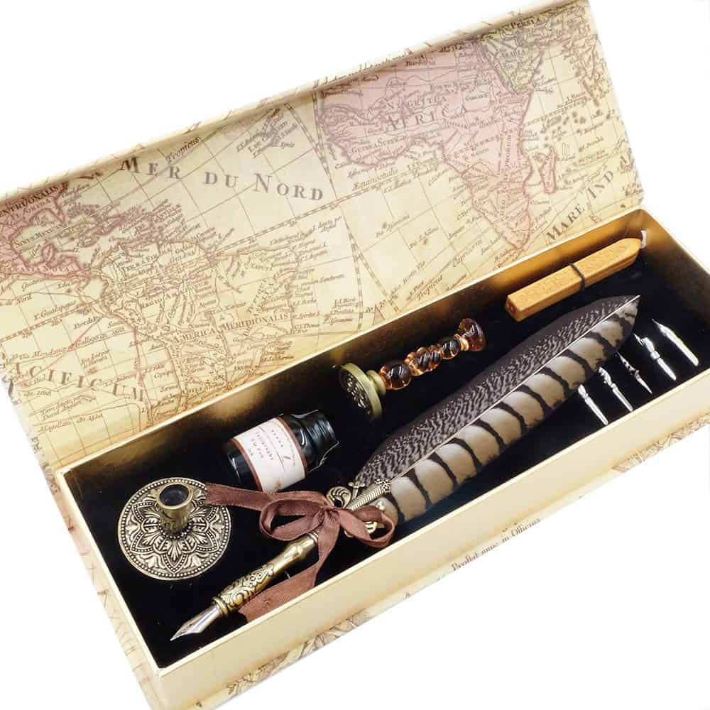 GC QUILL Set Plumas de Caligrafía Plumas Vintage con 5 Plumines Adicionales y Tinta, Soporte para Bolígrafos Sello y Cera para Arte, Escritura, Firma, Decoración, Regalo GC-LL66