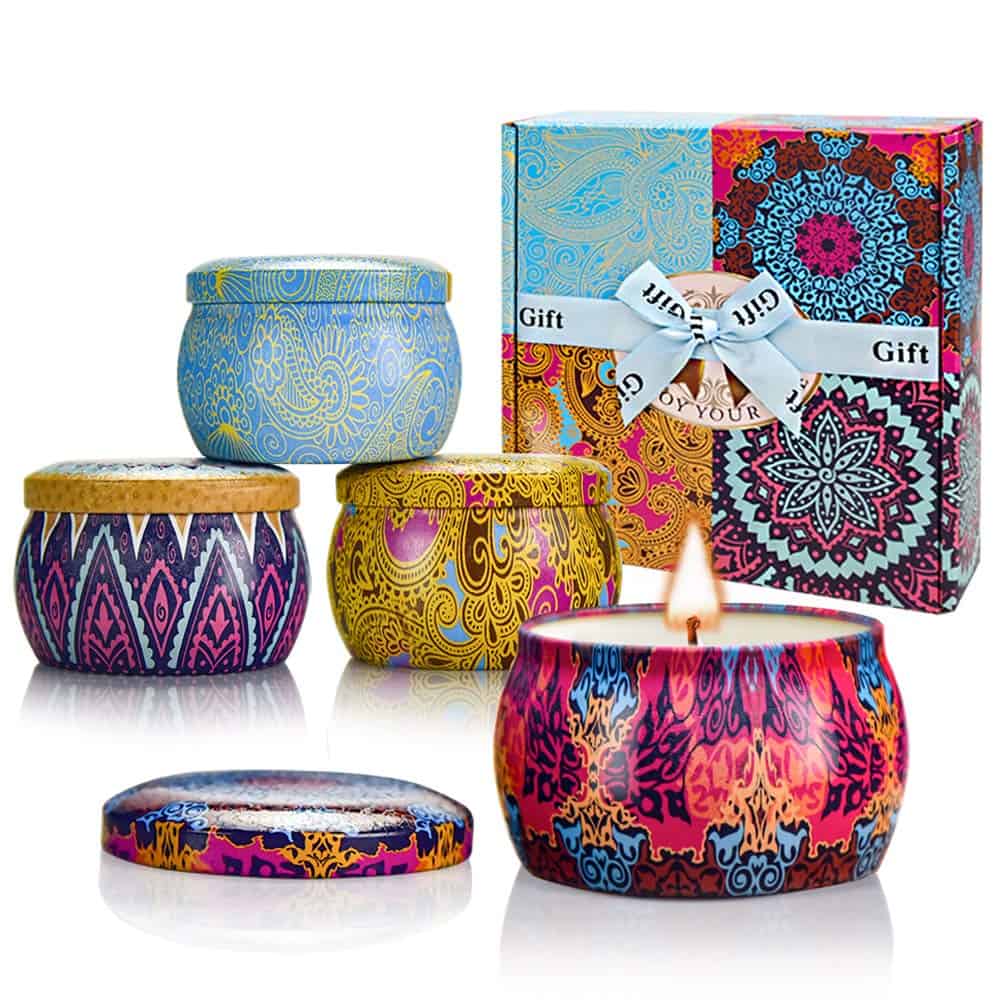 Yinuo Mirror Velas Aromaticas Decorativas,4 * 120g Velas Perfumadas,Regalos Originales para Mujer,Viaje Adecuado para Yoga Baño Dormitorio