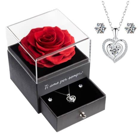 Ramo de rosas preservadas con joyas brillantes, regalo ideal para cumpleaños, San Valentín o cualquier ocasión.