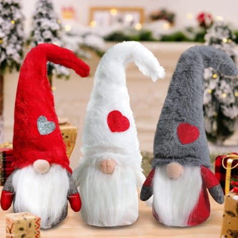 Set de 3 muñecos de Navidad Gnomo, Papá Noel y Elfo de Peluche, decoración navideña para fiestas y hogar.