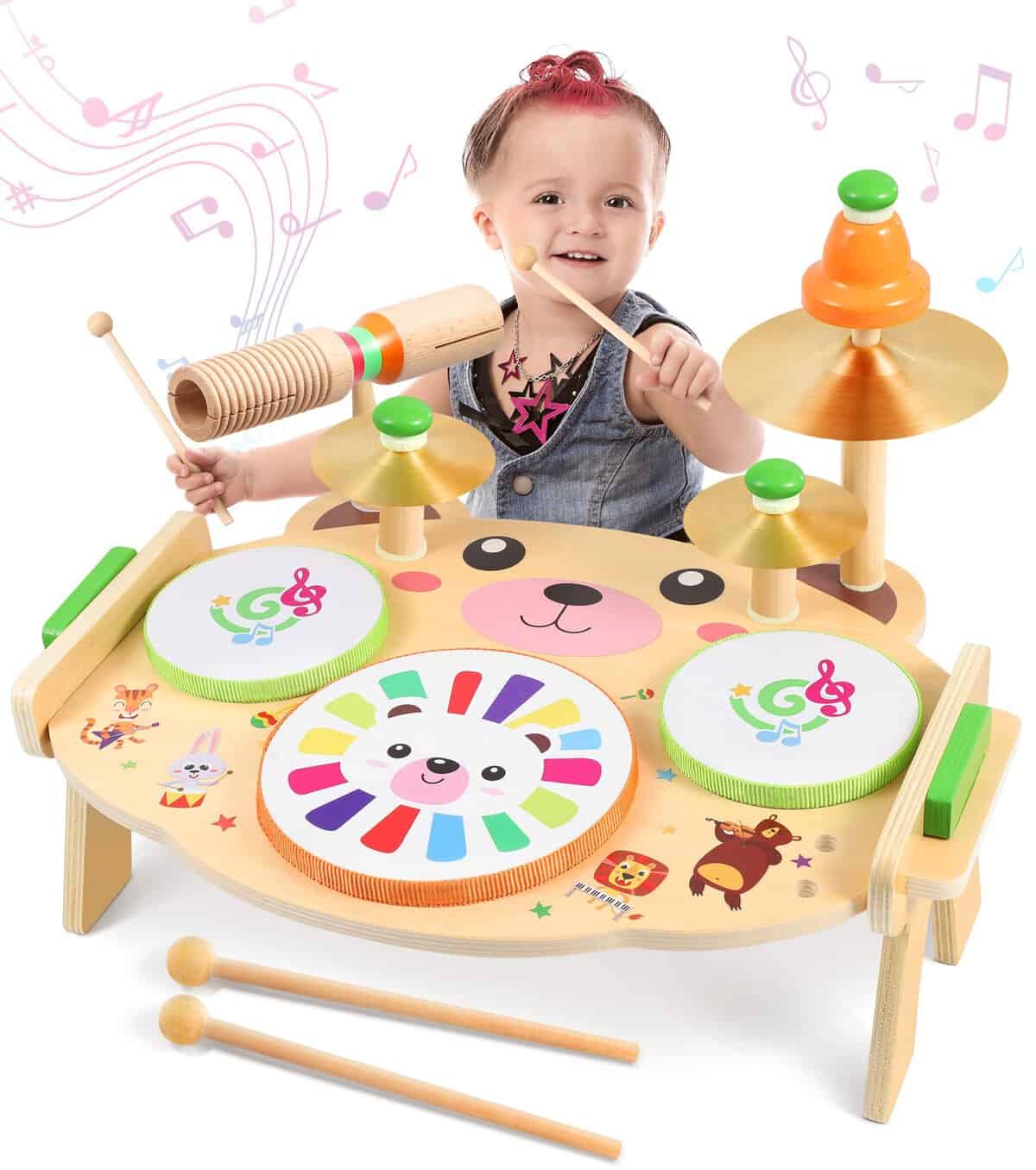 Subtail Tambor Infantil - Instrumentos Musicales Infantiles Bebe - Bateria Juguetes Niños 1 2 Años - Juguetes Montessori 1 2 3 Años - Brinquedos Bebe 1 Año - Tambor Bebe Regalo NiñO 1 Año