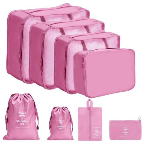 Conjunto de Organizadores de Equipaje DoGeek 8 en 1, ideal para viajes. Incluye bolsa para zapatos, resistente al agua y de nylon (8 piezas, rosa).