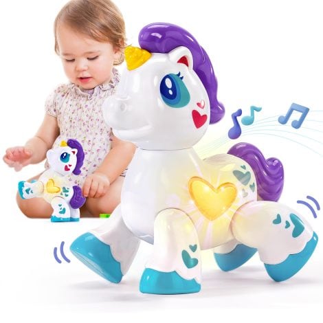 Juguete Unicornio Musical Hahaland para Bebés de 6-12 Meses, con Luces y Sonidos. Regalo Original para Niñas y Niños de 1 a 3 Años.