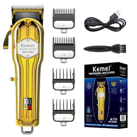 KEMEI Máquina de cortar el pelo profesional para hombres, set de cortadoras para afeitado en húmedo/seco con pantalla de tiempo de uso de 5 horas, recortadora de pelo recargable, cortapelos.