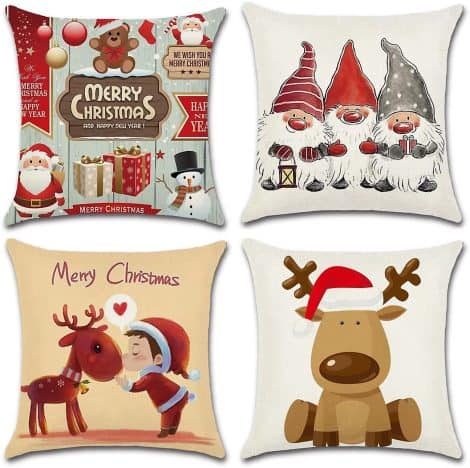 Conjunto de 4 fundas de cojín de Navidad de 45×45 cm, diseño de Papá Noel, perfecto para decorar el hogar.