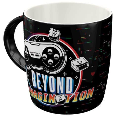 Taza de café Retro Gaming Beyond Imagination de Nostalgic-Art, idea de regalo para gamers, cerámica, 330 ml.