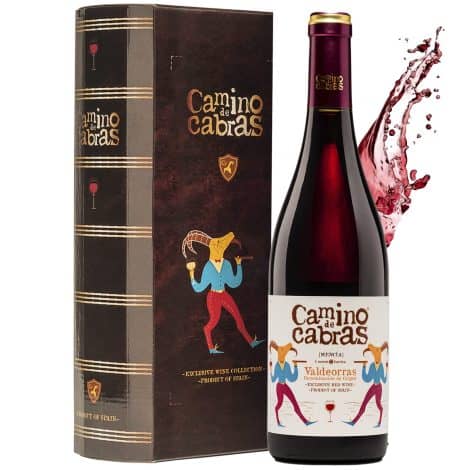 Caja de Regalo – Vino Crianza Mencia – Vino Gallego Premium – Pack Regalo Gourmet – D.O. Valdeorras – 1 botella x 750ml – Estuche Vino CABRAS CAMINO.