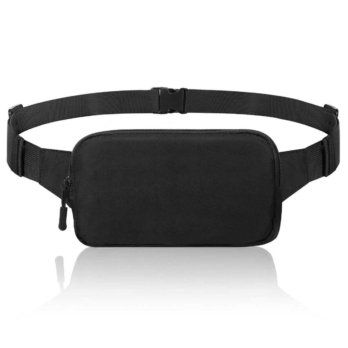 MoKo Riñonera Deportiva para Hombre Mujer, Cinturón Running Universal con Correa de Bandolera Ajustable y Cremallera para Deporte Senderismo Ciclismo Viaje, Bolsa Bandolera de Cintura de Nylon, Negro