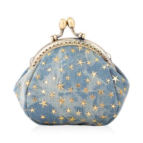 Monedero Vintage de Denim con Estampado de Estrella de Cinco Puntas, ideal para tarjetas de crédito. (Azul)