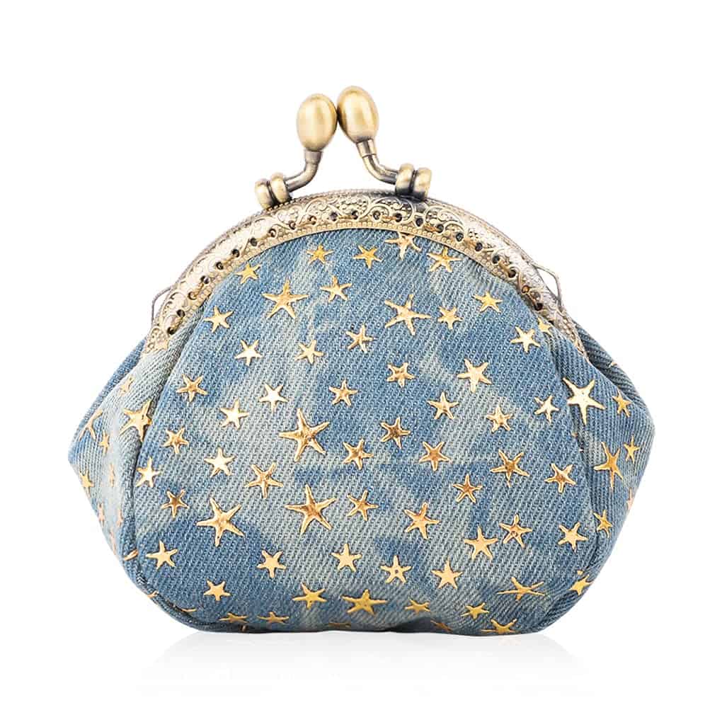 Oyachic Five-Pointed Star Porte-Monnaie Vintage Portefeuille Denim Femme Sac de Rangement Fermoir Clic clac Petit Pochette pour Carte de Crédit (Azul)