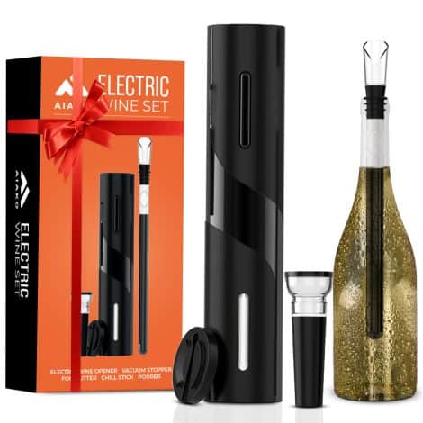 AIAKO® Set 6 en 1 de Sacacorchos Eléctrico Portátil y Enfriador de Botellas de Vino: Ideal para hombres.