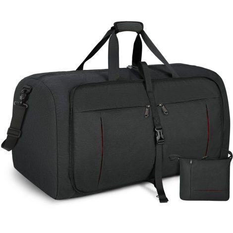 Bolsa de Viaje Plegable 65L Grande con Compartimento para Zapatos, ideal para deporte y fin de semana. Color Negro.