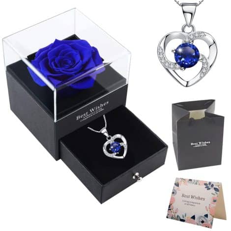 Rosa eterna OIOYLEY real, preservada natural y hecha a mano con collar. Regalo romántico para mujer, mamá, novia, hija. Ideal para cumpleaños, aniversario, Navidad, San Valentín o Día de la Madre.