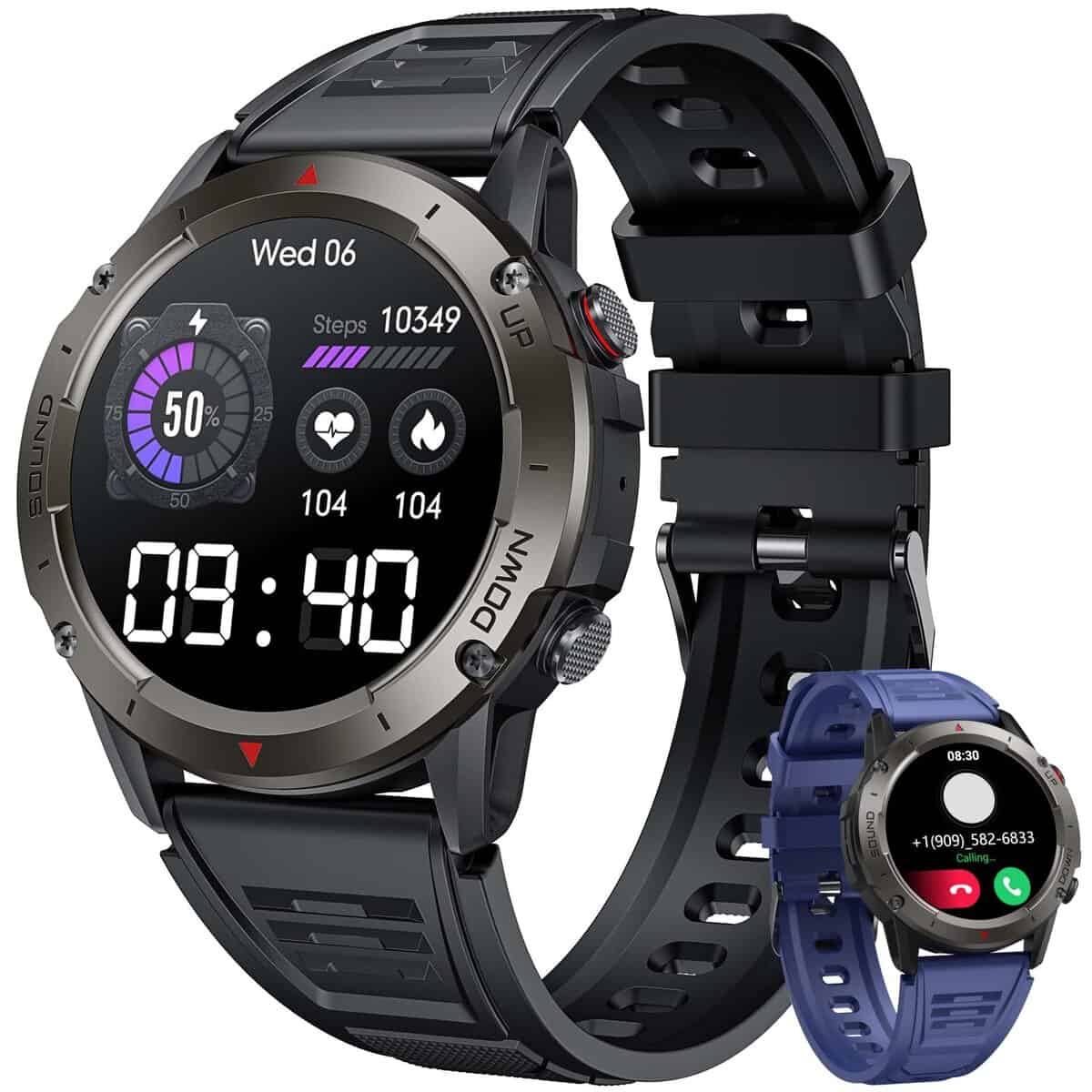 Motsfit Smartwatch Hombre Reloj Inteligente Llamadas: 1,42" Smart Watch Redondo con Tension Arterial Pulsometro Cuenta Pasos Deportivo Pulsera Actividad IP68 Impermeable Reloj Digital para iPhone Android