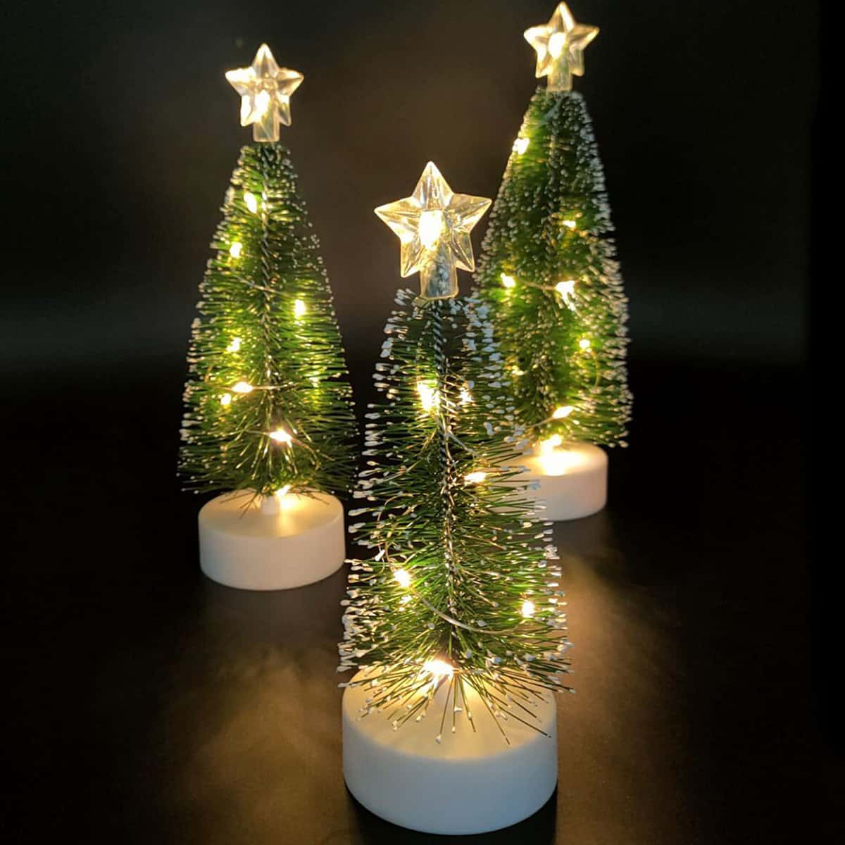 Mini árbol de Navidad Artificial 3 Piezas de árbol de Navidad de Mesa con Luces Decoración de Fiesta de Navidad Adornos de Mesa en Miniatura Oficina en Casa Decoración Mini Escritorio de Navidad