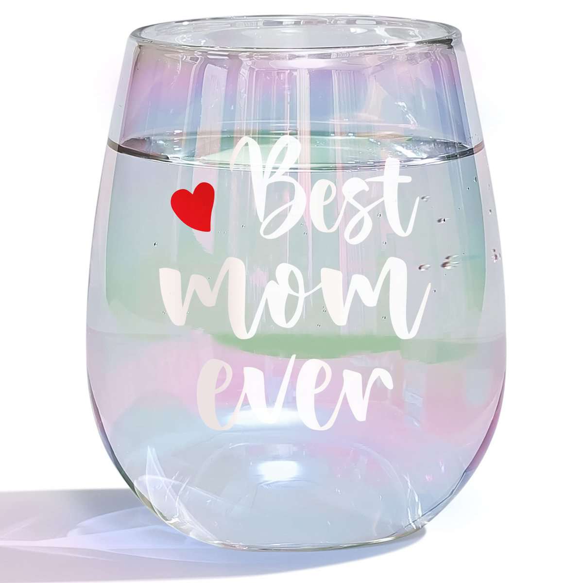 DONGSHANGIFT Regalos de cumpleaños para mamá,copa de vino de Best Mom Ever, divertida copa de vino arcoíris para madre, ideas de regalos para el día de la madre, copa de vino sin tallo de 450 ml