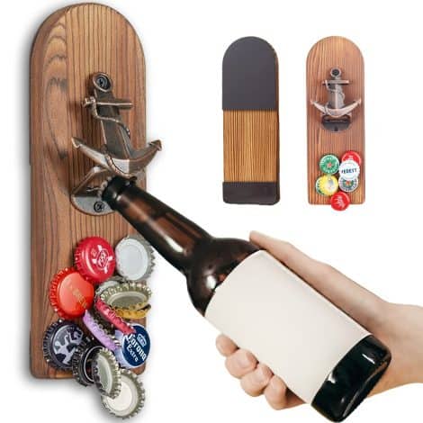 Abrebotellas de cerveza magnético para la pared, estilo retro, con colector de tapas. Regalo original para hombres.