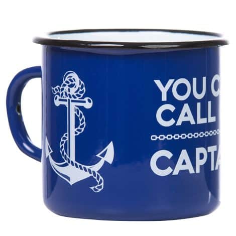 Taza retro azul marino con ancla para capitanes, marineros y amantes del barco. Ligera y resistente, 330 ml.