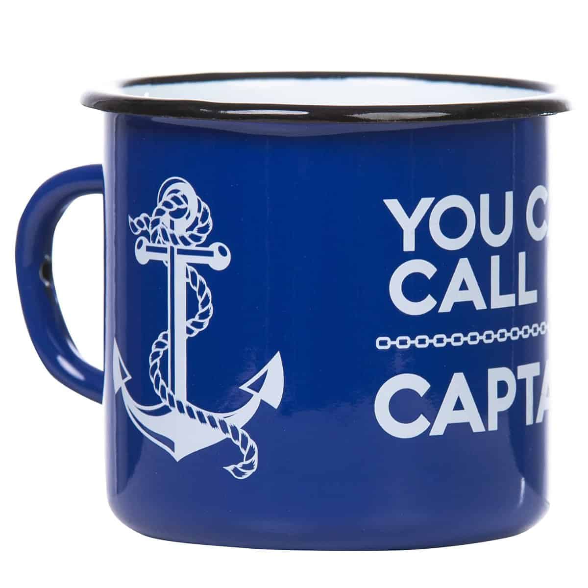 Mugsy You Can Calm Me Captain - Taza esmaltada retro en color azul marino, con diseño de ancla marítima para capitanes, marineros y amantes del barco, ligera y resistente, 330 ml