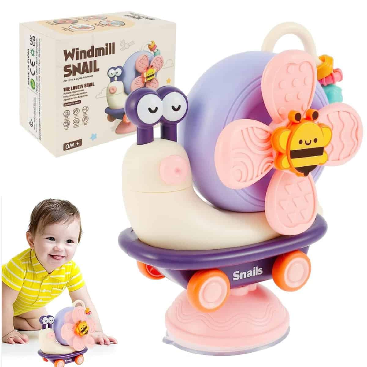 Bambebe Juguetes Montessori Bebe 6-12 Meses, Juegos Baño Sensoriales Giratorios con Ventosa La Trona, Juguete Bebes Caracoles de 1 2 3 años, Juego Educativos Niña Niño Niños Regalo Cumpleaños Navidad