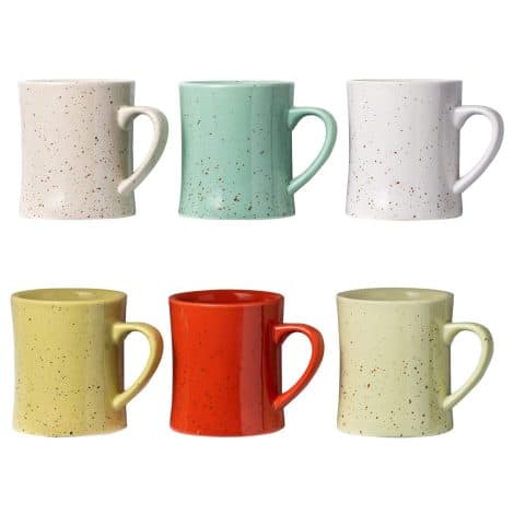 Juego de 6 Tazas de Café Vintage de Cerámica Multicolor, Retro, aptas para Microondas y Lavavajillas, 350ml cada una.