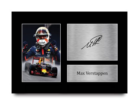 Imagen firmada de autógrafo Max Verstappen Fórmula 1 A4 para fanáticos de las carreras de F1.