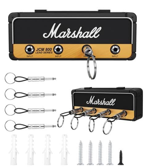 Soporte de pared Marshall para guitarra JCM800 con estante para llaves y 4 llaveros negros.