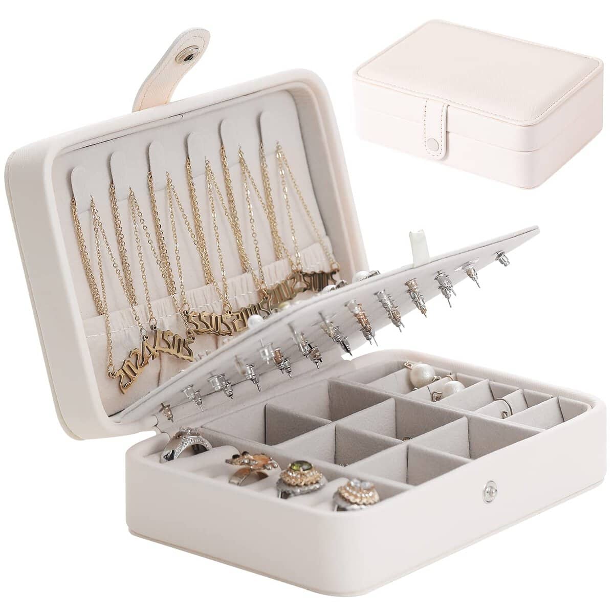 Owelth Joyero Viaje, Joyero Pequeño Portátil Cuero PU, Pequeña Joyeros Mujer Organizador, Caja Joyero de Viaje, Pequeña Jewelry Organizerpara para Anillos, Pendientes, Collares, Pulseras (Blanco)