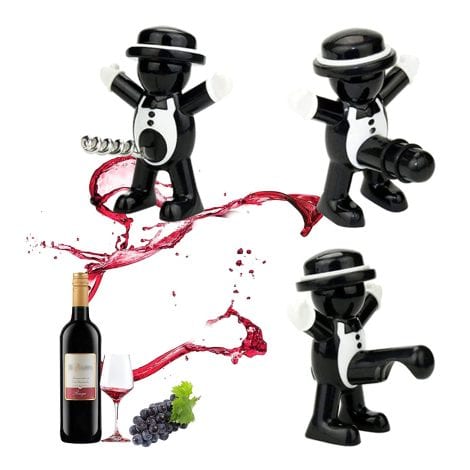 Pack de 3 abrebotellas con hombre rojo, ideal para vino y cerveza. Regalo divertido para hombres, en color negro.