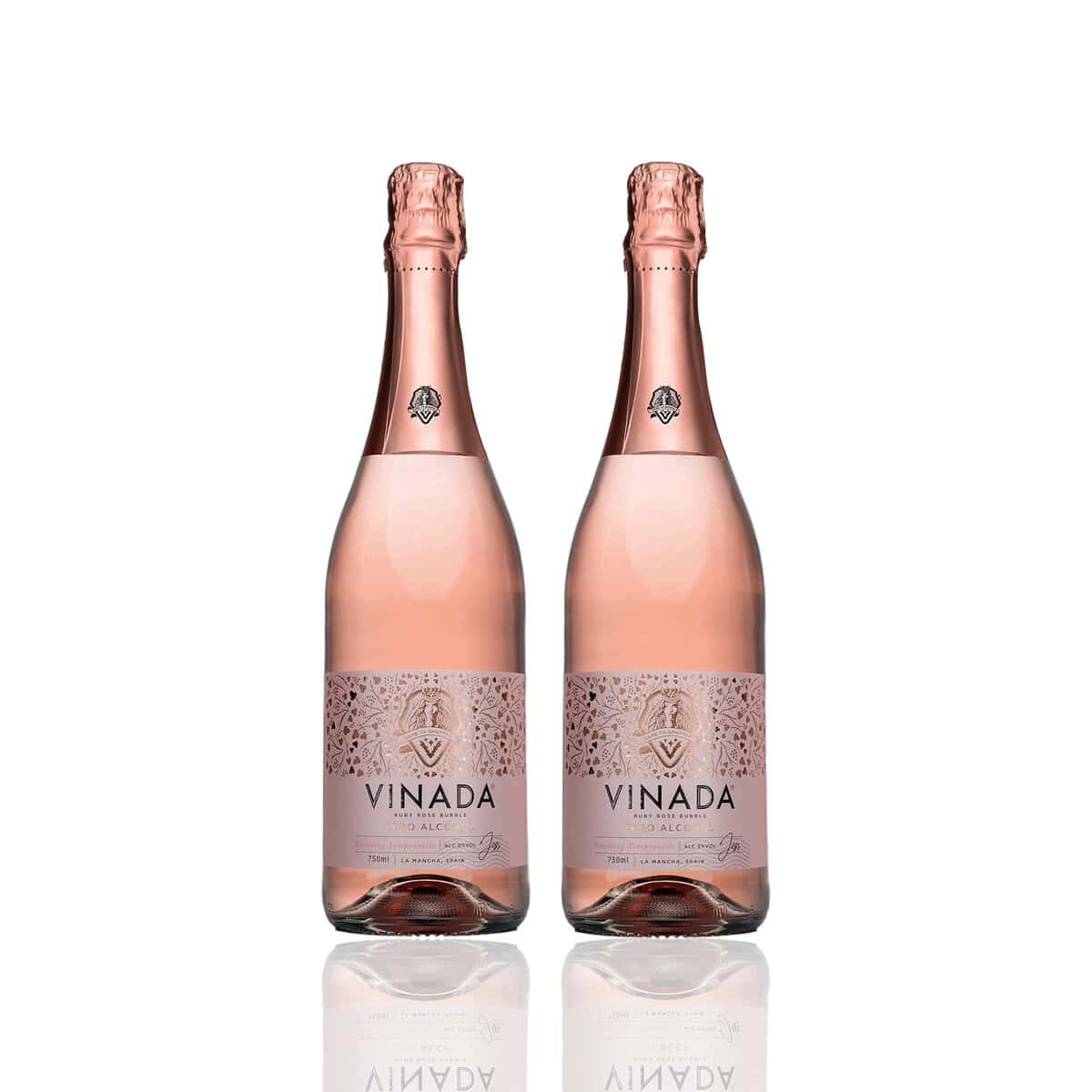 VINADA Sparkling Rosé - Vino sin alcohol - 2 x 750 ml - Vino espumoso con 0 % alcohol, espumador premium sin alcohol con uvas de España, Frizzante perla como bebida sin alcohol