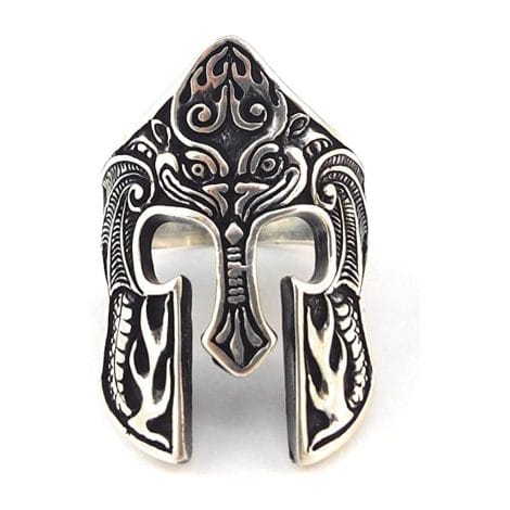 Anillo Guerrero Spartan con máscara espartana, Anillo escandinavo con máscara Vikinga, Amuleto Vintage para Hombre.