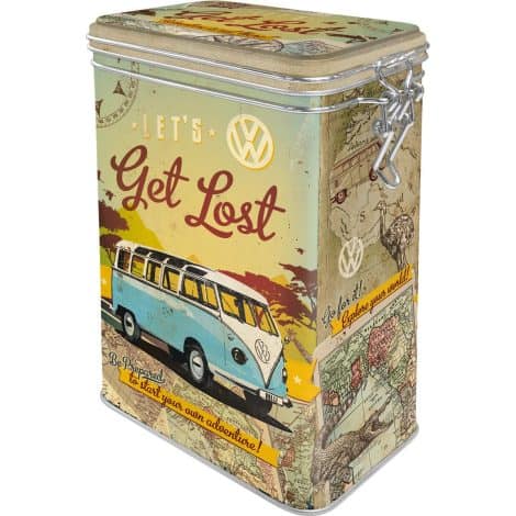 Caja de café Retro VW Bulli “Let’s Get Lost” – Idea de Regalo con diseño vintage y tapa aromática, 1,3 l.