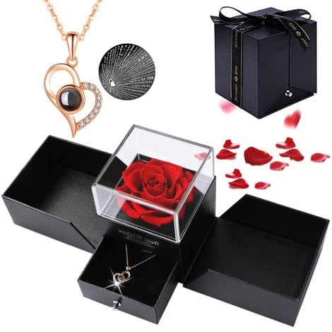 Rosa Eterna con Ramillete de Cristal, Tarjetas para Regalar en San Valentín, Aniversario o Cumpleaños. Ideal para tu Mujer, Madre o Novia.