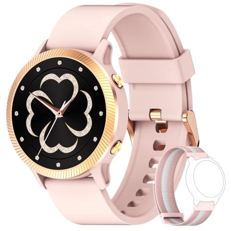 Blackview R8 Smartwatch para mujer con medición de oxígeno en sangre, contador de pasos, monitor de sueño y ritmo cardíaco, ciclo menstrual, esfera personalizada, compatible con Android e iOS (2 correas).