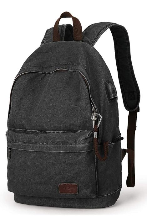 Mochila de Lona Muzee, Antirrobo, Escolar y de Viaje, Apta para Laptop de 15,6 Pulgadas. Mochila Hombre/Mujer con Puerto USB, Negra.