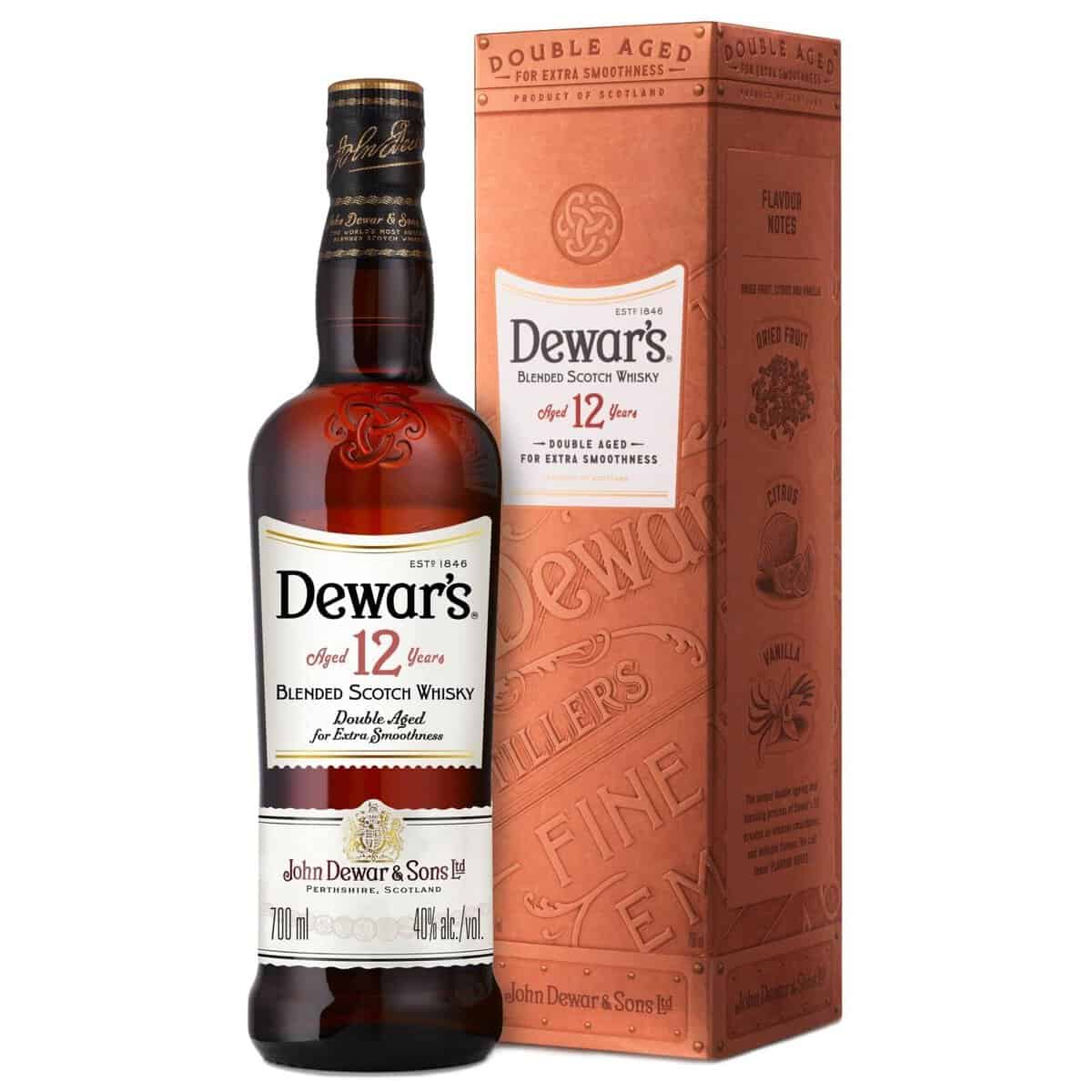 Dewars 12 Años Double Aged, The Ancestor Blended Scotch Whisky con Estuche Regalo, 70 cl