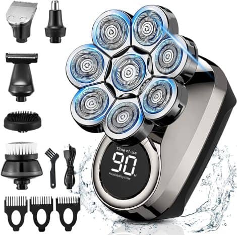 Afeitadora eléctrica Lovcoyo para hombre, calva de 0,0 mm, resistente al agua, kit para el cuidado de la barba en húmedo y seco.