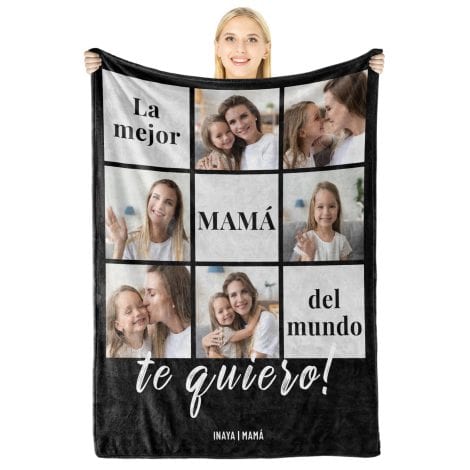 Regalo personalizado para Mamá – Manta con foto y texto – Regalos originales cumpleaños – Regalo Día de la Madre – La Mejor Mamá – Regalos Navidad