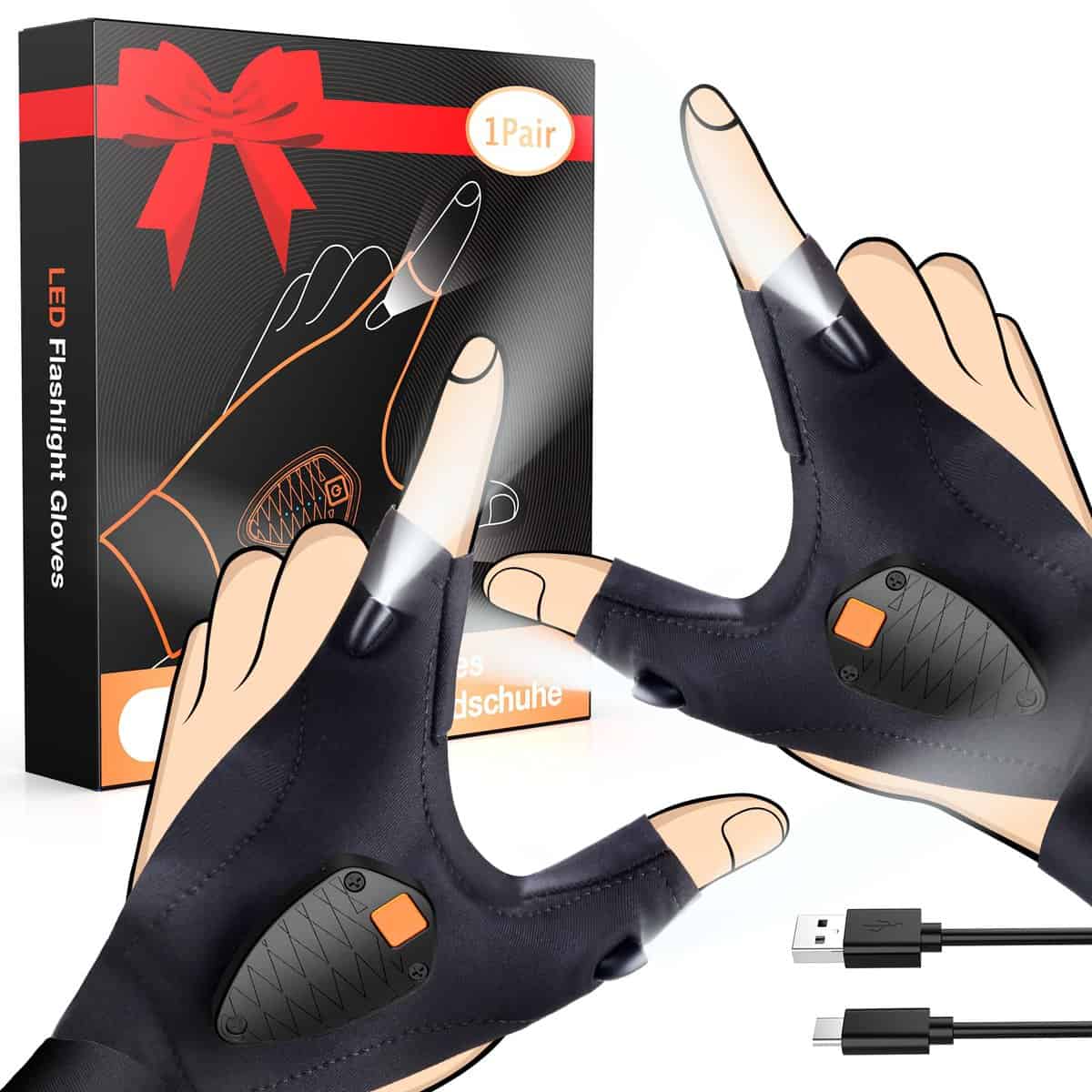 Guantes con Luz LED,Preciva para Regalos Originales Hombre Guantes de LED,Regalos para Mujer Hombre Herramientas Guantes con Luz Impermeable,Mecánico,Electricista,etc.