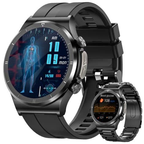 Reloj DekeFit 2023 para hombres con medición de ECG y glucosa en sangre, monitor de sueño, pulsómetro y 120+ modos deportivos. Impermeable. Compatible con Android e iOS.