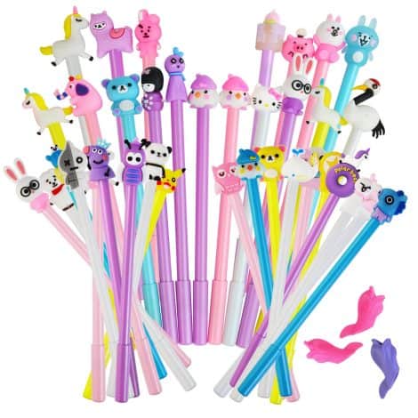 Pack de 40 bolígrafos de gel Olkoy con dibujos animados y 3 soportes de corrector, bolígrafos bonitos de 0.5mm con diseños de animales, ideal para colegio, fiestas de cumpleaños infantiles.